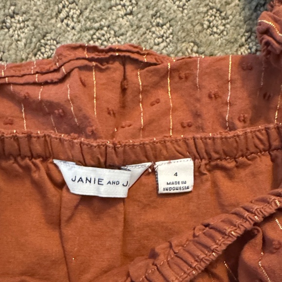 Janie & Jack Rust Ruffle Off-Shoulder Romper - Picture 2 of 3